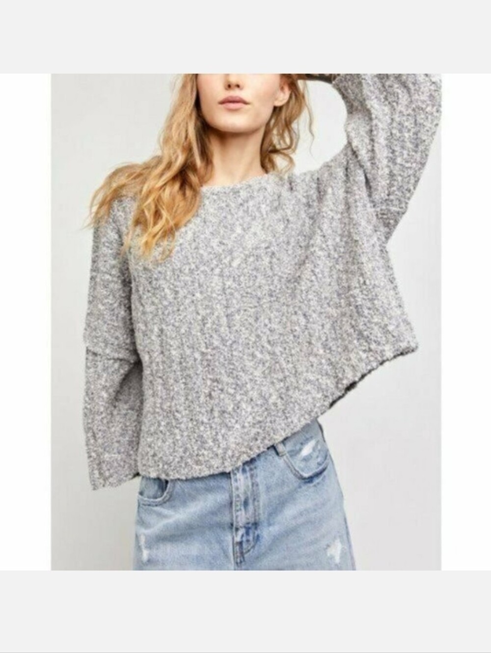 NWT Free People Good Day Pullover Charcoal Marled Sweater Size L $78